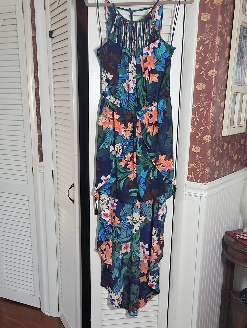 Candie's Navy Tropical Floral High-Low Skort Maxi Dress